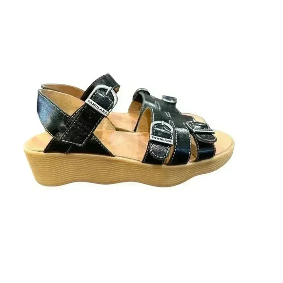 - Famolare Wavy Wedge Leather Sandals Size 7.  Used in Good Condition, Som… - Picture 2 of 6